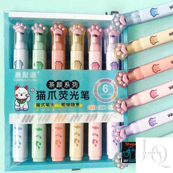 6 Cores Marca texto Garra de Gato Rosto ou Patinha Musical pastel e neon