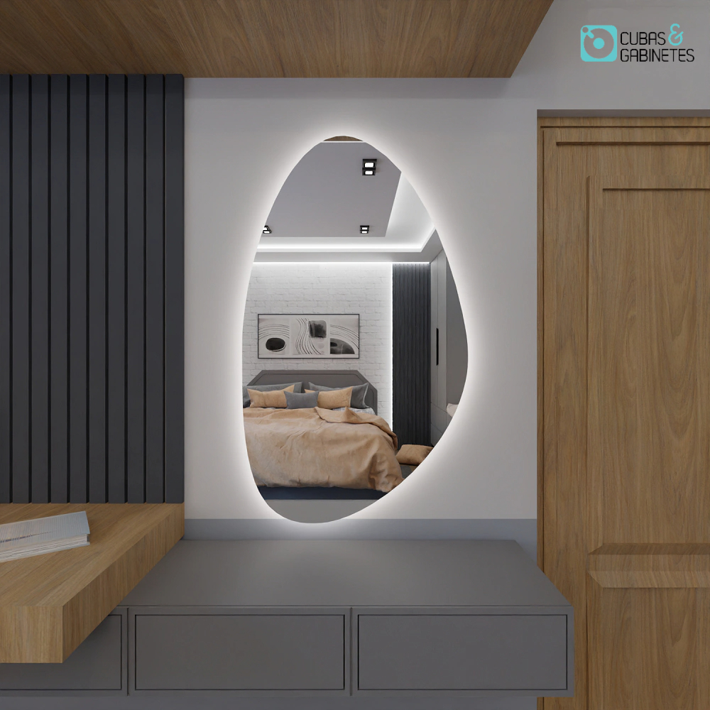 Espelho Orgânico com LED 115cm x 70cm E02 Decorativo Sala Quarto Loja Banheiro em Oferta na Shopee