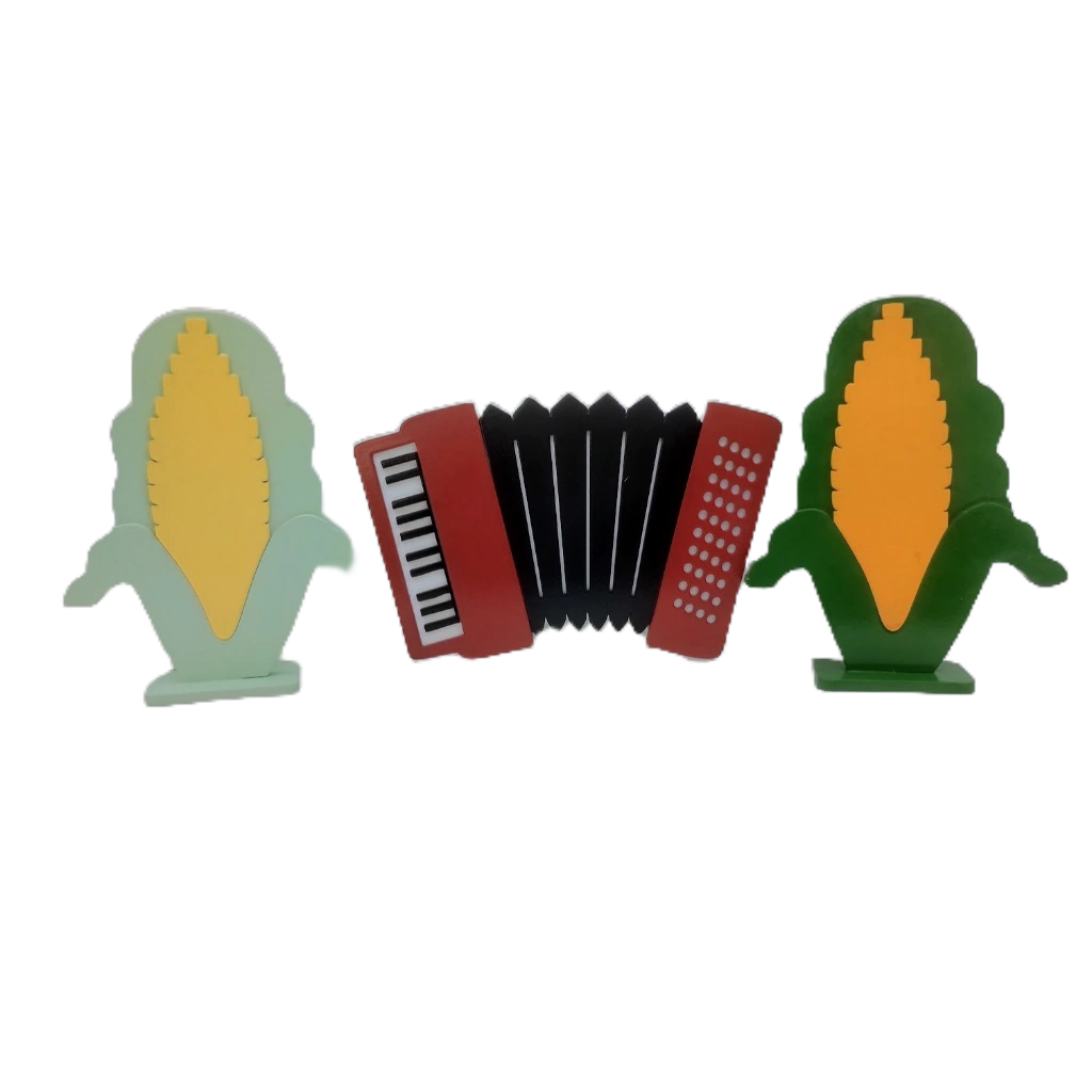 Kit de festa junina com 1 sanfona e 2 milho de MDF