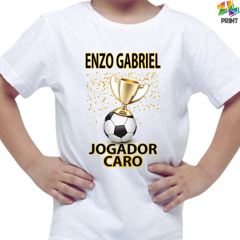 Camiseta Infantil TROFÉU JOGADOR CARO personalizada com nome [ Futebol est.8] Festa Aniversário Temática ZLprint