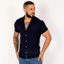 Camisa de Linho Masculina Slim Fit Manga Curta
