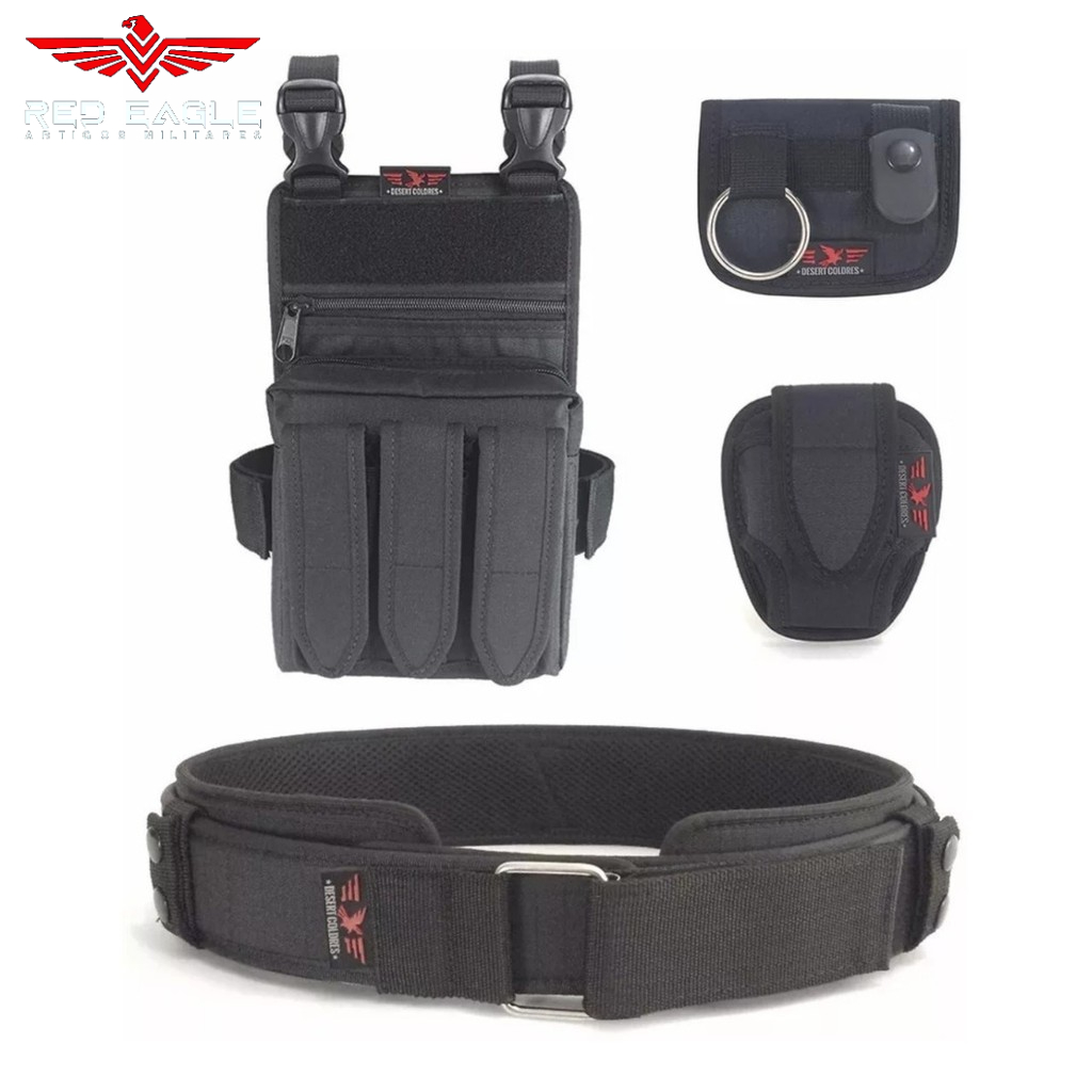 Kit Tático Operacional Cinto ForçaNacional +  Bornal Força Nacional + Porta Algemas + Porta Tonfa + Porta Carregador Duplo Desert Coldres .