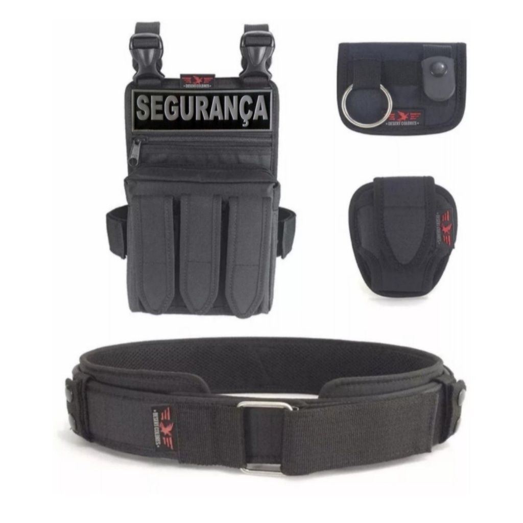 Kit Segurança Cinto Tático + Porta Algemas+ Porta Tonfa+ Bornal Força + Emborrachado Segurança