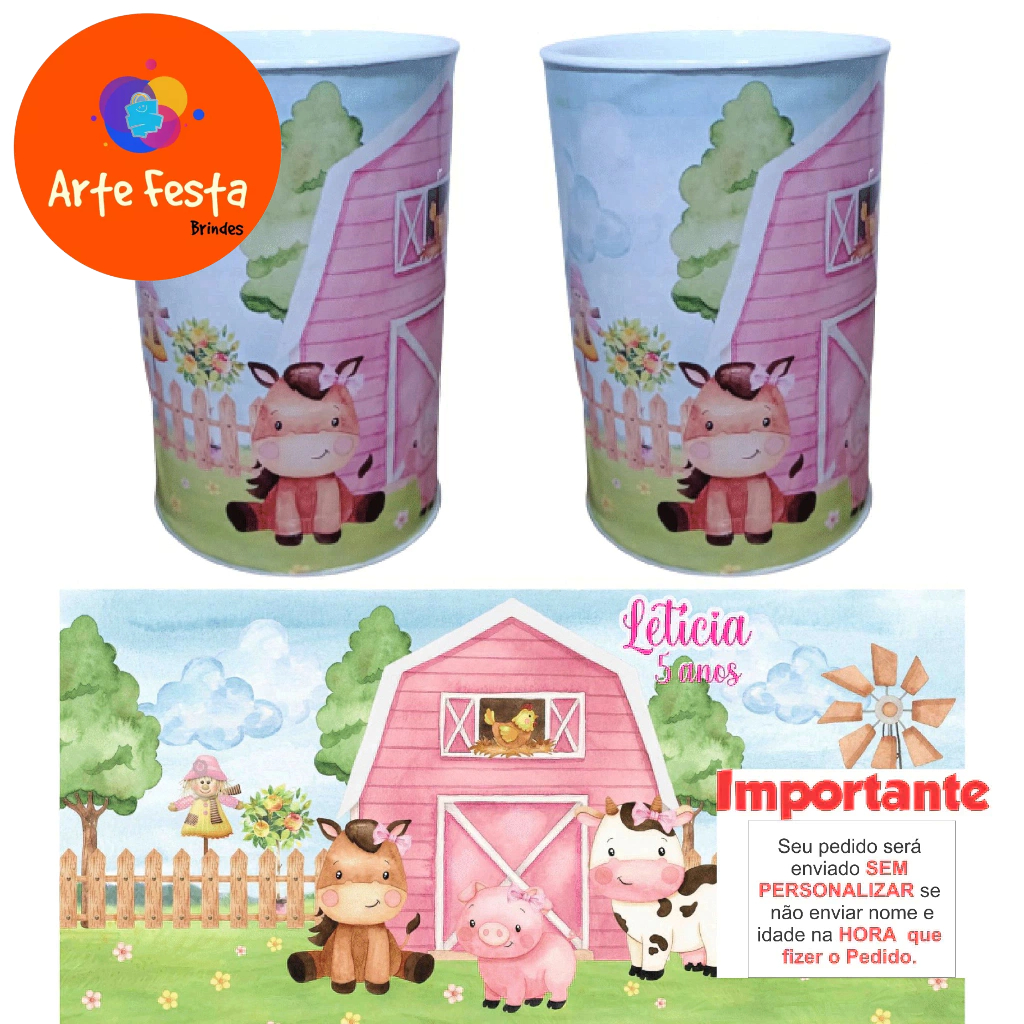 Cofrinho Personalizado Fazendinha. (20 a 50 unidades)