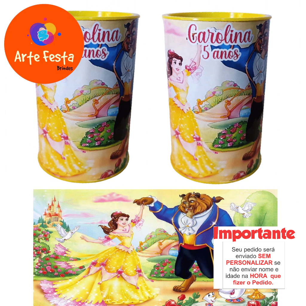 Cofrinho Personalizado Bela e a Fera. (10 a 50 unidades)