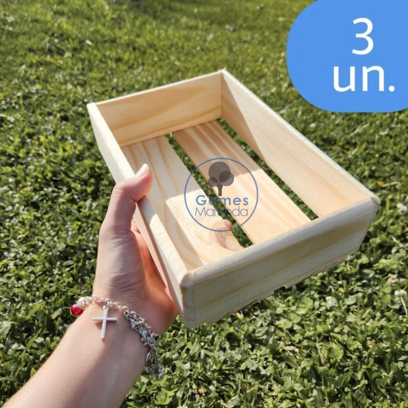 Kit 3 un. Caixote Caixa de Madeira Pinus P 24x16x7cm em Oferta na Shopee