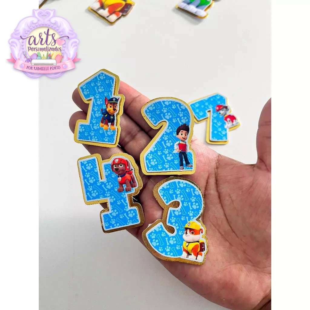 Aplique 3D Números Patrulha Canina Personalizados para Caixinhas, Tubetes, Cofrinho e Lembrancinhas, Todos os Temas