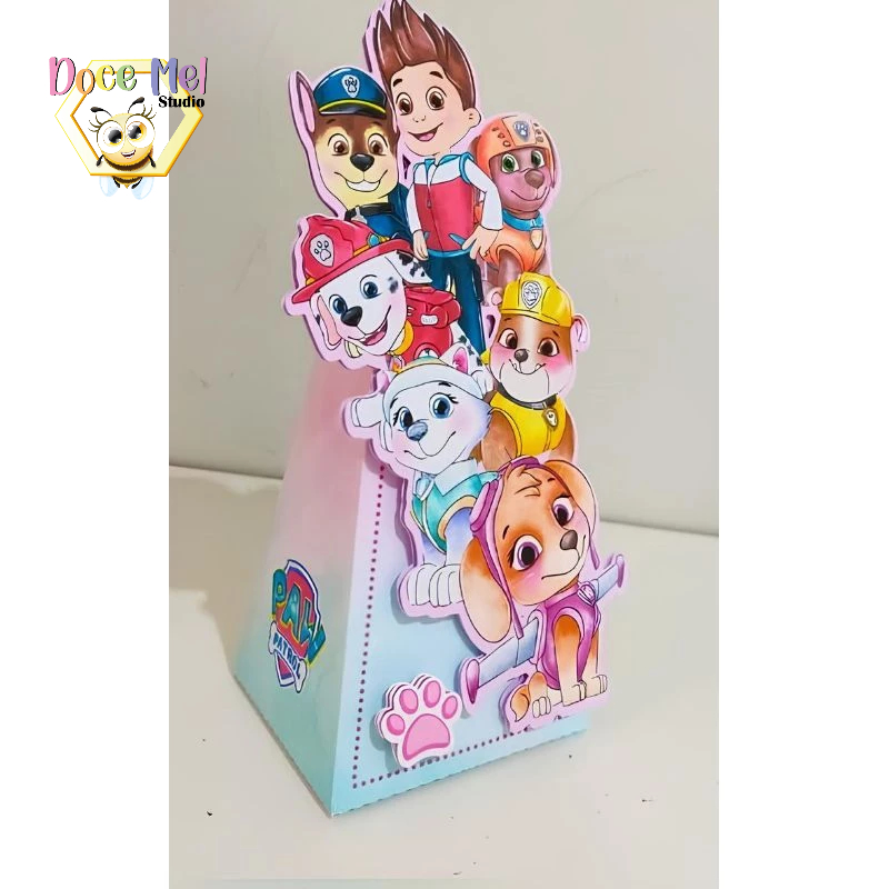 10 Caixa Piramide- Tema Patrulha canina menina Aquarelado-  sky - Lembrancinha Infantil - Mesversario em Oferta na Shopee