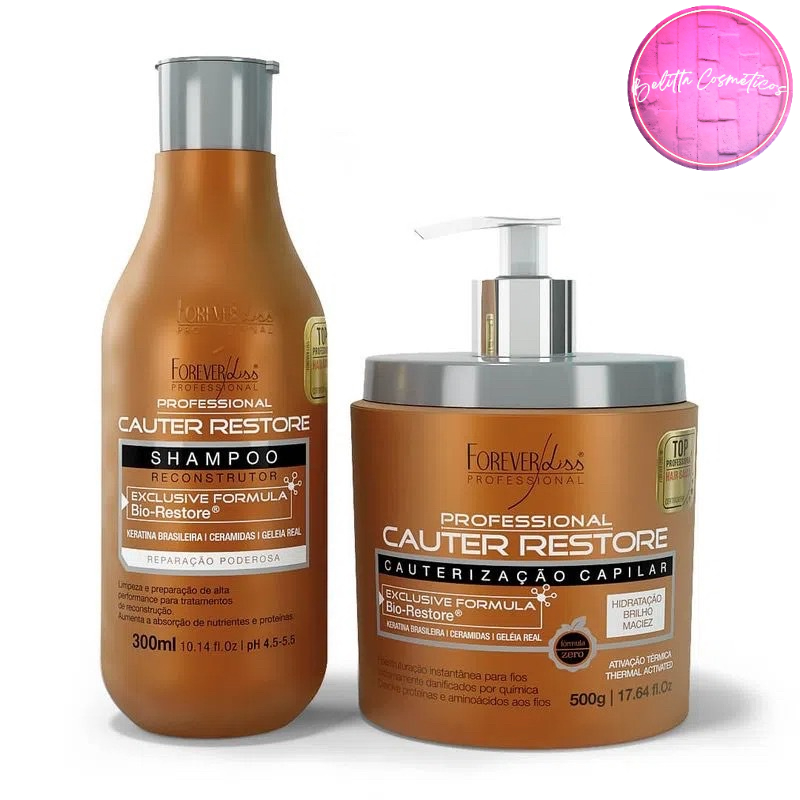 Kit Shampoo e Máscara Capilar Cauterização Cauter Restore- Tratamento de Reconstrução Selador de Fio