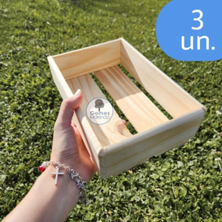 Kit 3 un. Caixote Caixa Cesta de Madeira Pinus P 24x16x7cm em Oferta na Shopee