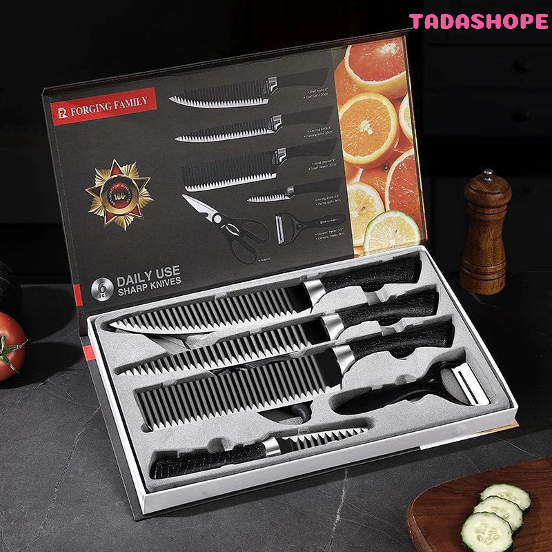 Kit com 6 peças facas para churrasco aço inox profissional antiaderente afiado TADASHOPE