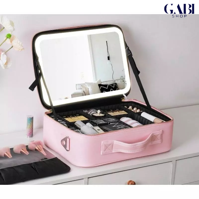 Kit Maleta Maquiagem Com Espelho e Luz Led Usb Com Cabo Makeup Profissional GABI SHOP
