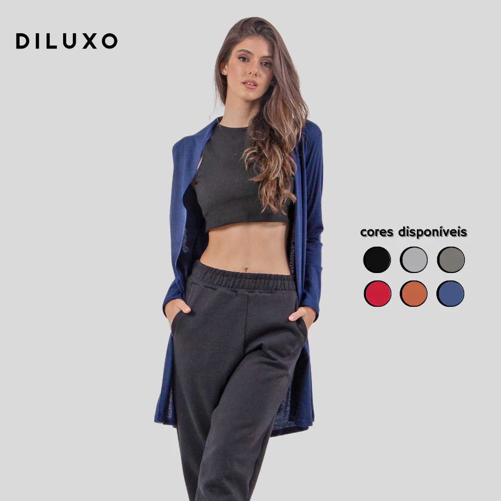 Cardigan Kimono Feminino Canelado Diluxo Inverno Moda Feminina Barato