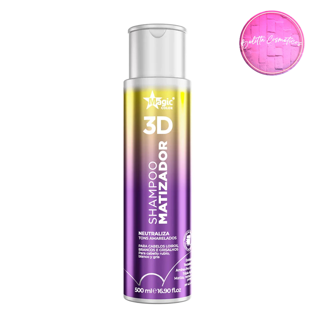 Magic Color Shampoo Matizador 3D 500ml Manutenção do Loiro Uso Diário Cabelo Loiro Mecha Grisalho