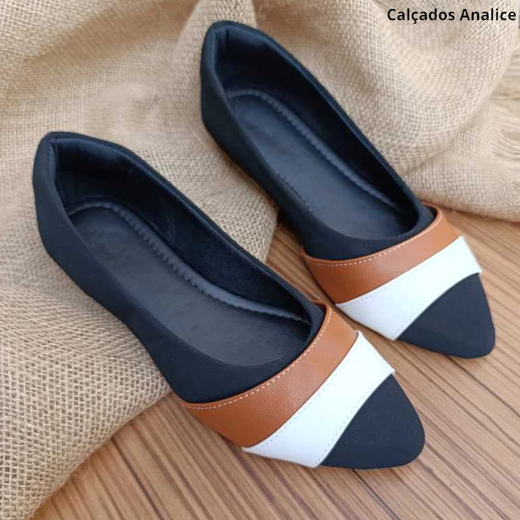 Sapatilha Feminina Bico Fino  Confortavel Elegante Casual Preta Branca Caramelo Moda Gringa Promoção
