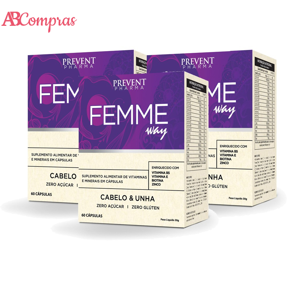 Polivitaminico Vitamina Femme Way Cabelos Hair Unhas 180 Capsulas Vitamina B5 E Biotina Zinco Prevent Pharma