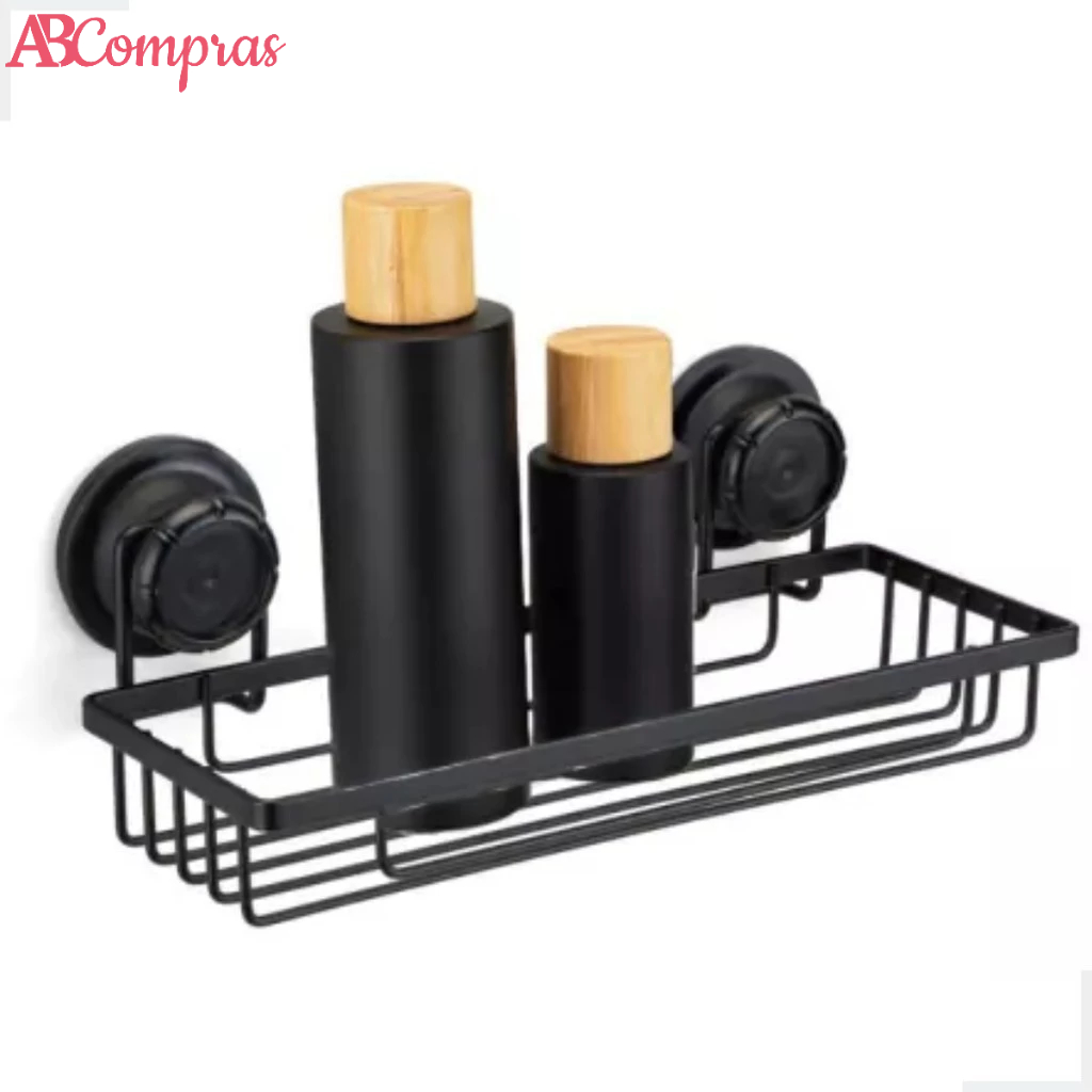 Porta Organizador de Shampoo de Parede Prateleira Azulejo Fixação Sem Furo Ventosa Metal Preto Arthi em Oferta na Shopee