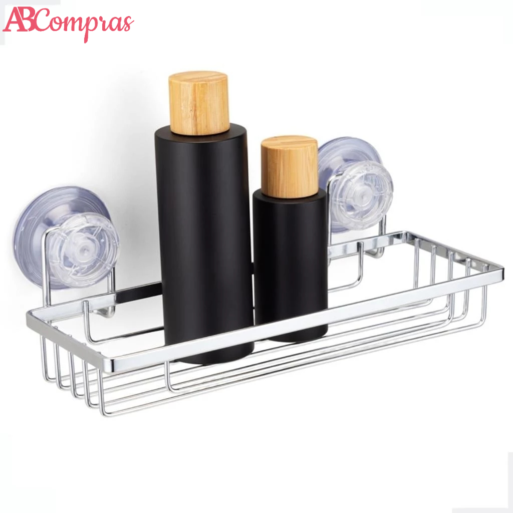 Suporte Organizador Porta Shampoo Parede Prateleira Azulejo Fixacao Sem Furo Ventosa Cromado Arthi - Home & Living