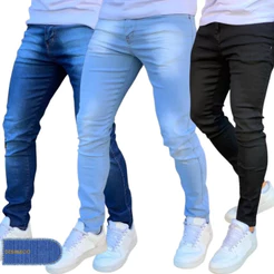 Kit Calça Jeans Skinny Masculina Com Lycra Estica Muito Nf super promoção
