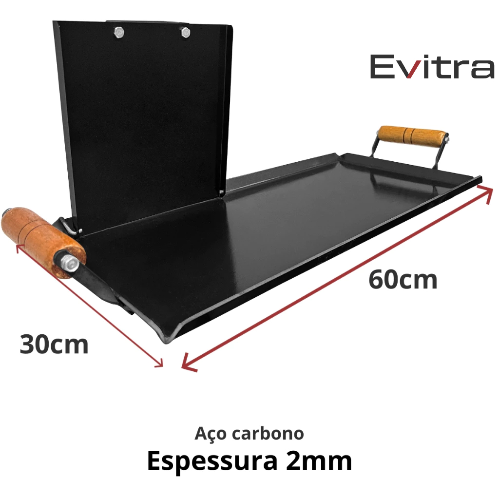 Evitra Chapa De Lanches C/ Cabo Madeira Hamburguer Fogão Medida 60x30