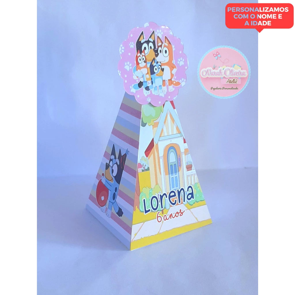 50 Caixinhas Cone Personalizados Bluey Rosa  / PEGUE E MONTE / lembrancinhas Bluey Rosa / PERSONALIZAMOS COM O NOME E A IDADE