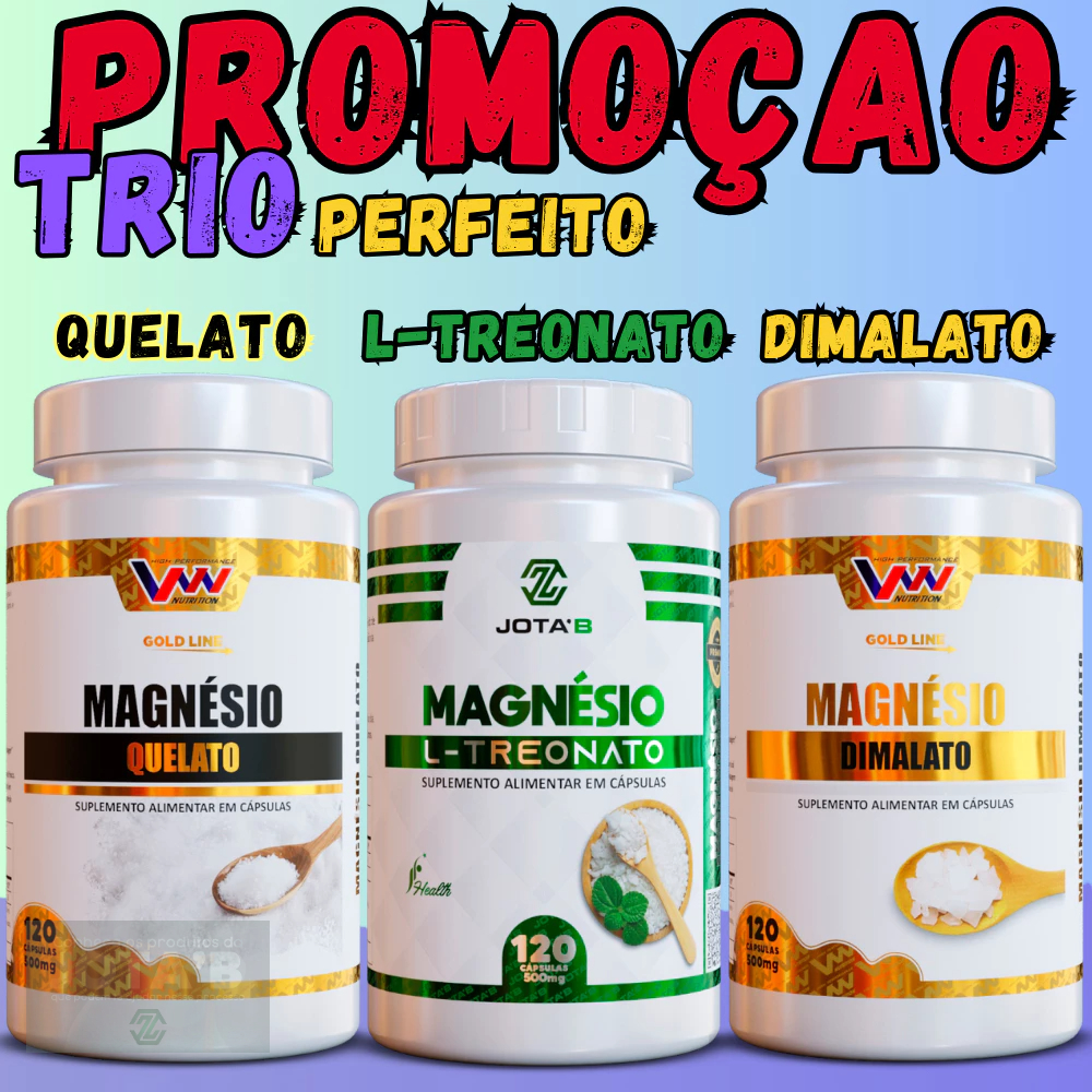 Os 3 Magnésio Mais Vendidos agora Em um Kit  L - Treonato - Dimalato - Quelato