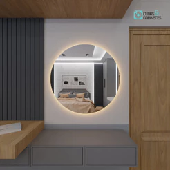 Espelho Redondo com LED E08 Grande Decorativo Sala Quarto Loja Banheiro com Suporte