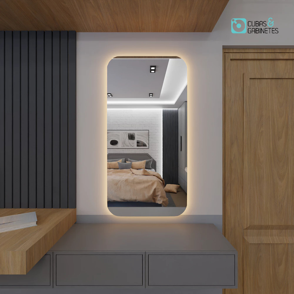 Espelho Retangular com LED E14 Grande Decorativo Sala Quarto Loja Banheiro com S