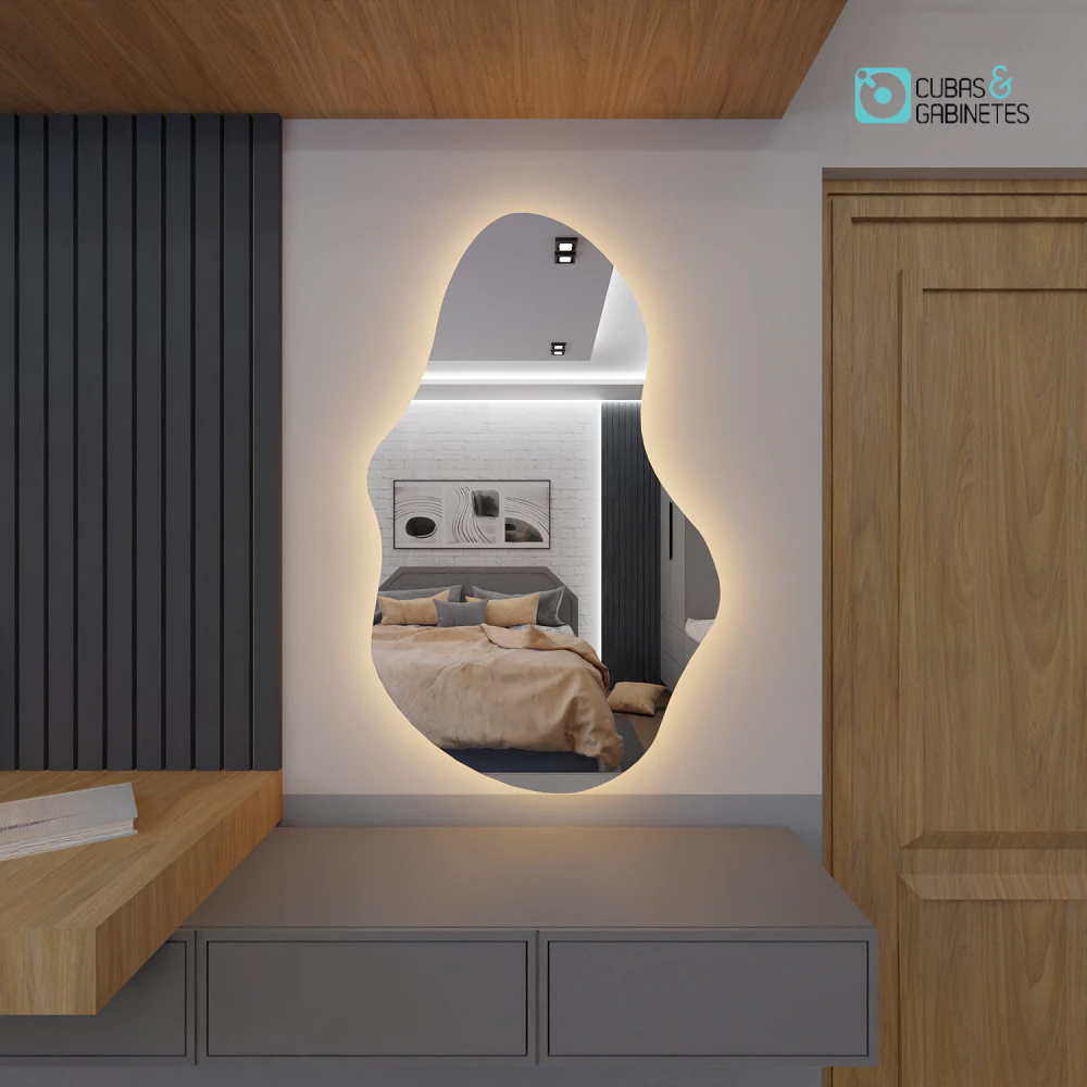 Espelho Orgânico com LED E03 Grande Decorativo Sala Quarto Loja Banheiro com Sup