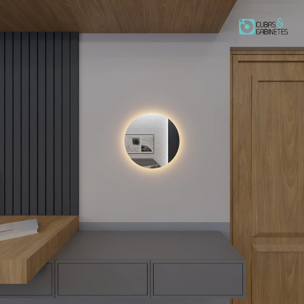 Espelho Redondo com LED E08 Grande Decorativo Sala Quarto Loja Banheiro com Suporte · foto 2