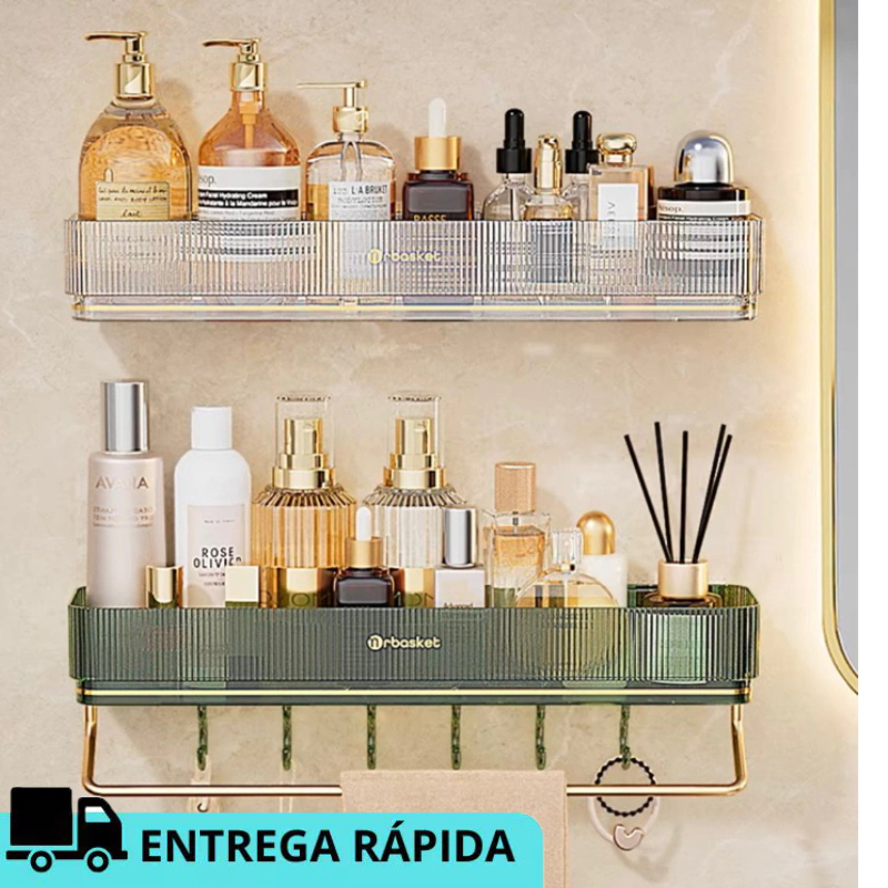 Suporte De Shampoo Prateleiras De Banheiro Sem Furo Acrilico linhado multiuso ganchos e Porta Toalha