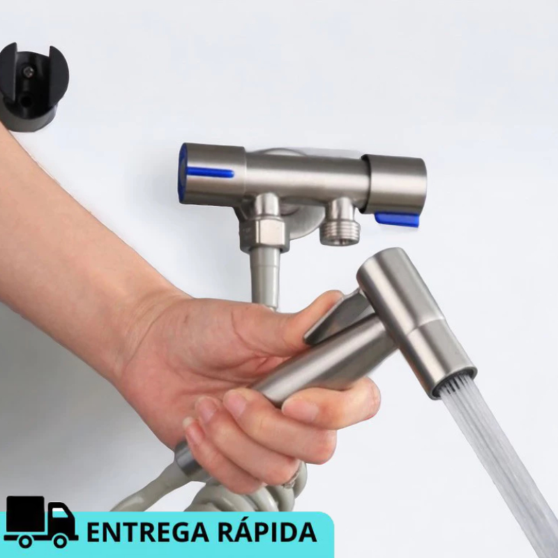 Kit Ducha Higiênica Com Registro em Aço Escovado 304 Válvula Dupla Saída 1/2 Para Banheiro Cozinha Área De Serviço Lavabo