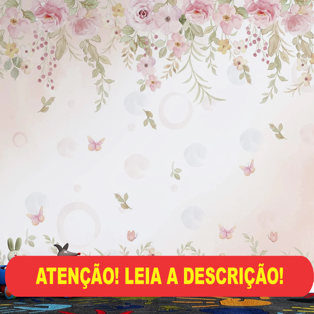 Papel de parede flores rosas infantil jardim suspenso com flores e borboletas em rosa