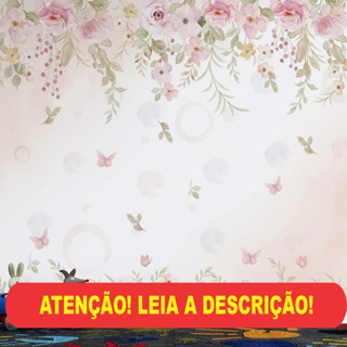 Papel de parede flores rosas infantil jardim suspenso com flores e borboletas em rosa em Oferta na Shopee
