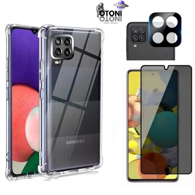 Kit Samsung A22 4G-Pelicula de Vidro Privacidade+ Pelicula Camera+Capa Anti-Impacto Tech Otoni