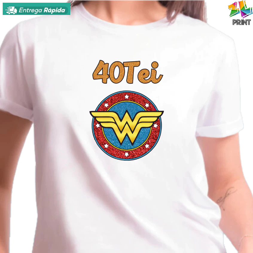 Camiseta Adulto 40Tei - Aniversário 40 anos [est. Mulher Maravilha Vermelho e Azul] Festa ZLprint em Oferta na Shopee