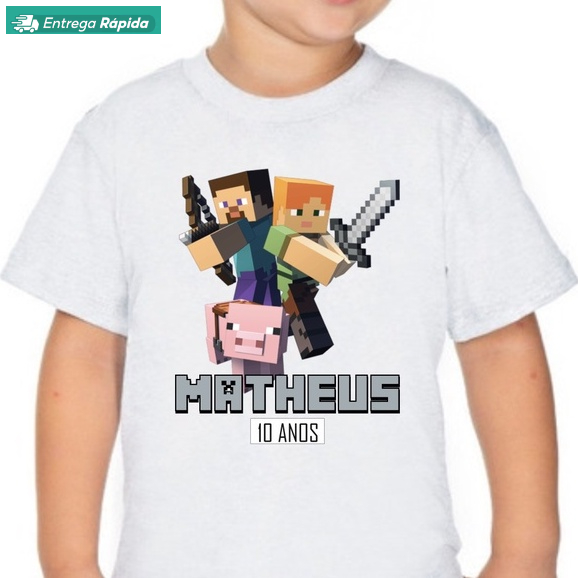 Camiseta Aniversário MINECRAFT LEGO  Personalizada NOME e IDADE - Festa INFANTIL