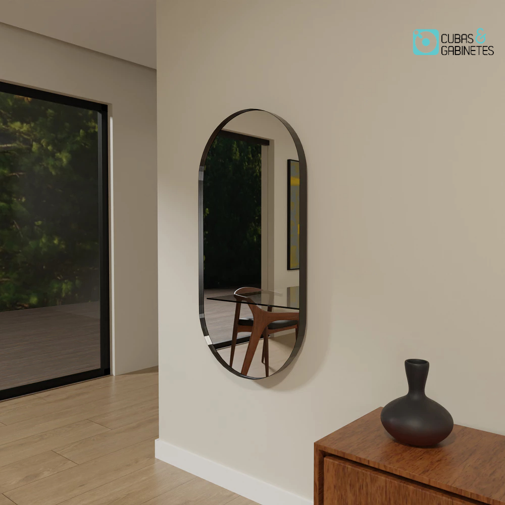 Espelho Oval Grande Decoração 115cm x 60cm Moderno com Moldura em Aluminio