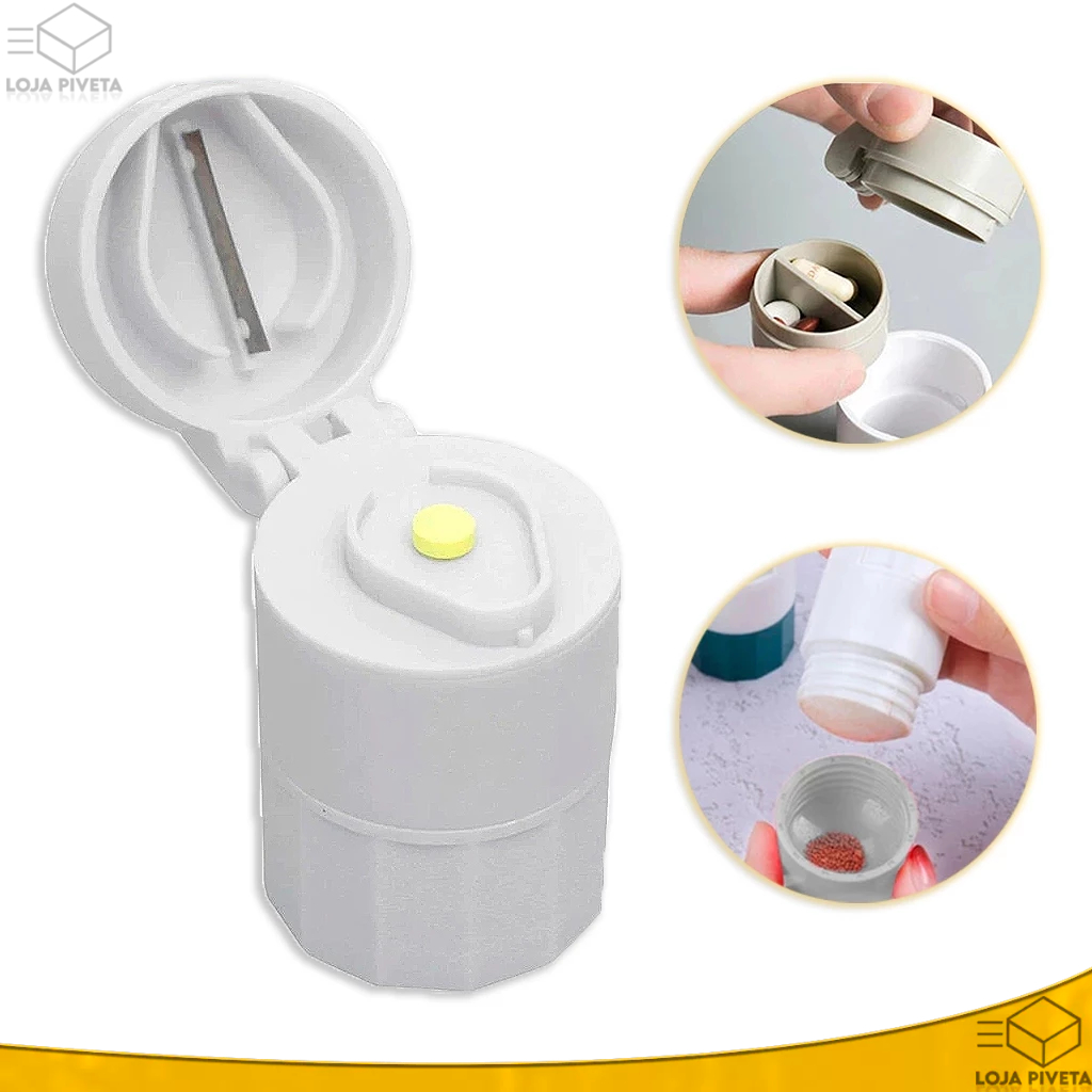 Porta Comprimido Multiuso Com Cortador E Amassador Armazenamento Duplo Frete Grátis em Oferta na Shopee