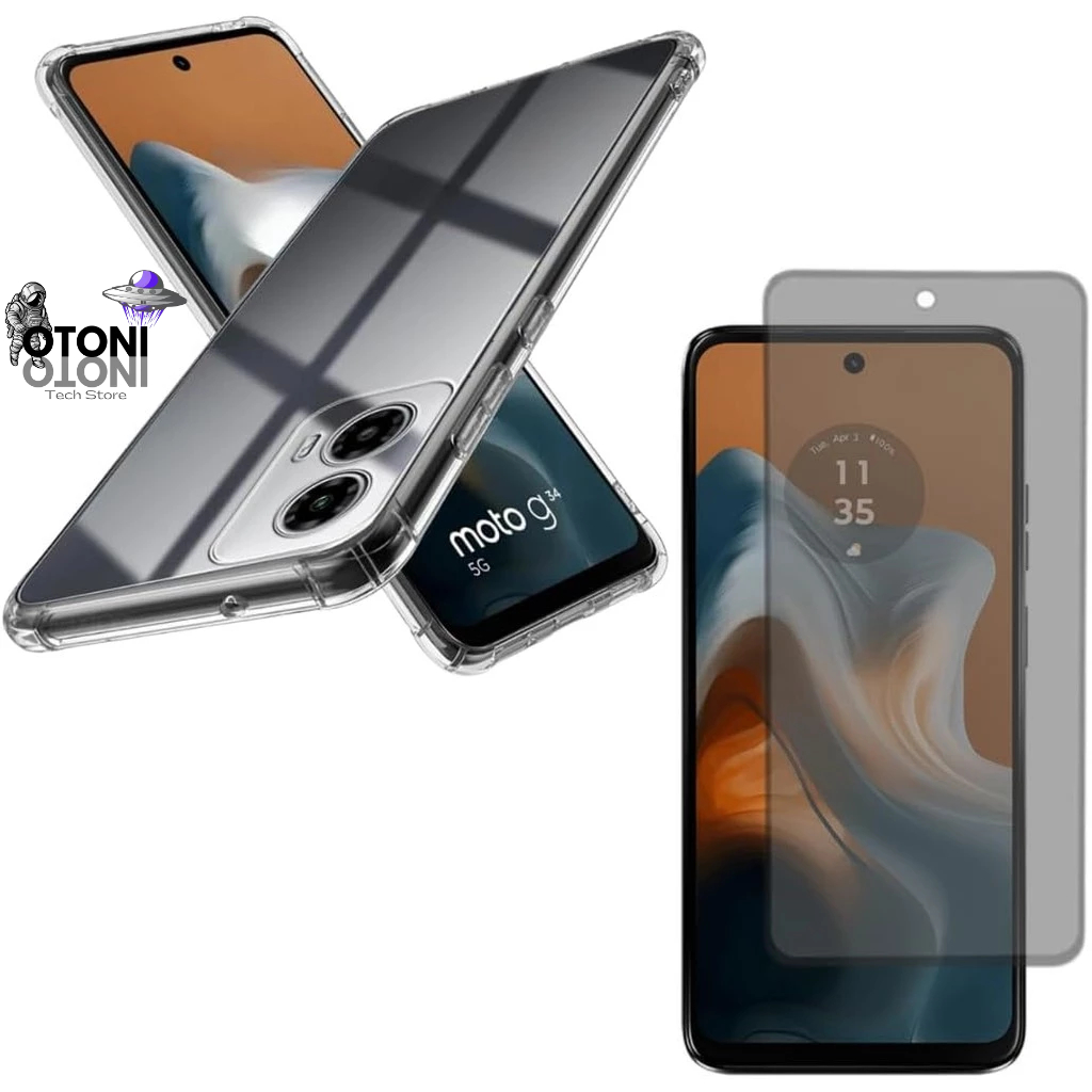 Capa Capinha Anti Impacto + Película Privacidade 3D P/ Motorola Moto G34 Tela De 6,5  - Tech Otoni