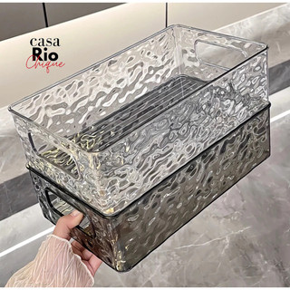 Bandeja Decorativa Caixa Organizadora Multiuso Resistente Transparente Cesto Estilo Glacial