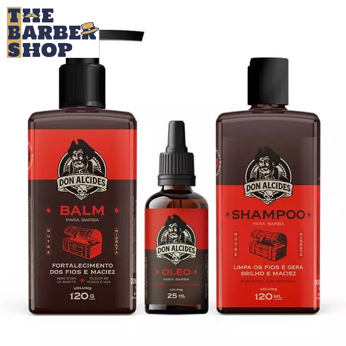 Kit Shampoo + Balm + Óleo para Barba Don Alcides Barba Negra