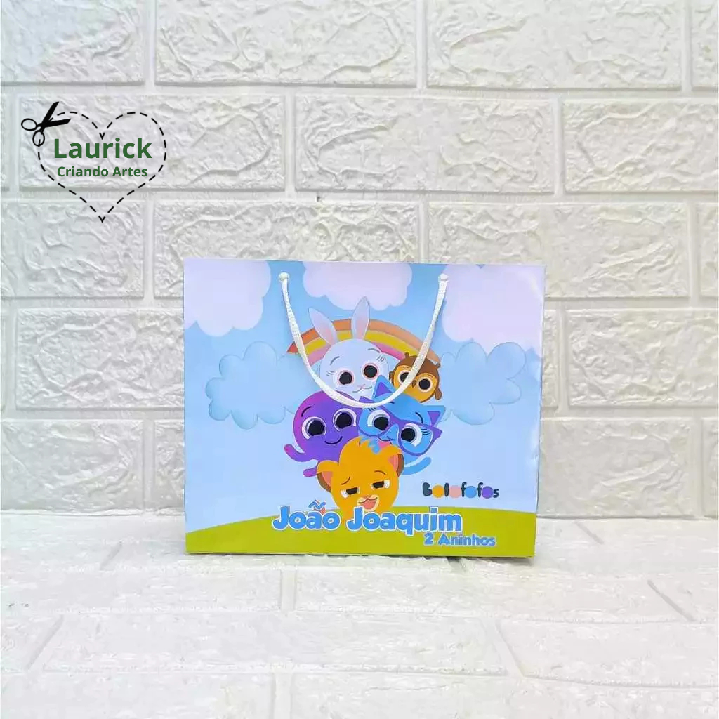 Sacolinha M horizontal Bolofofo Personalizada Festa Infantil Lembrancinha Pegue e Monte