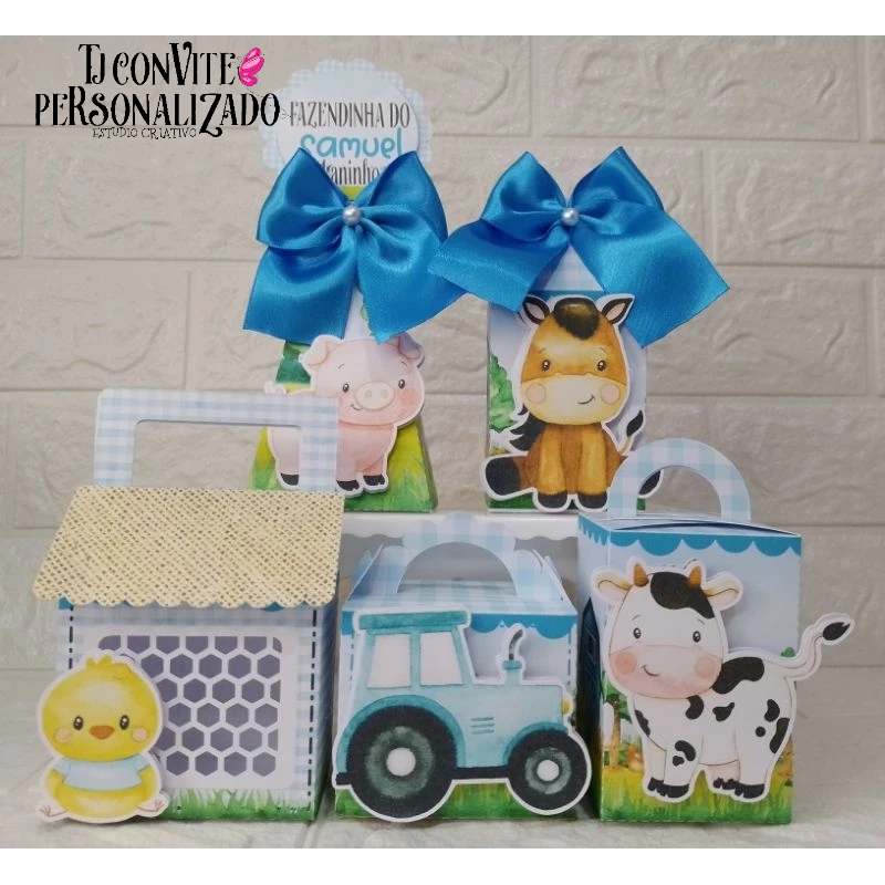 Kit Personalizados FAZENDINHA  AZUL Mimos de Aniversário Lembrancinhas Caixinhas Personalizadas Kit Festa