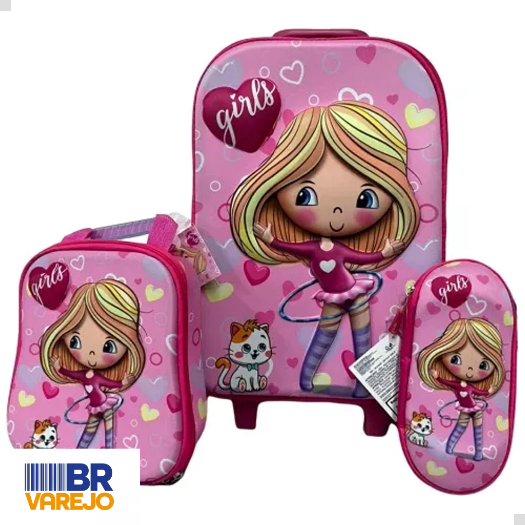 Kit De Mochila Escolar Infantil Girl Com Lancheira E Estojo
