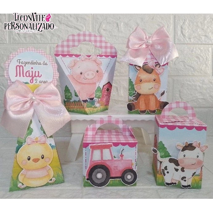 Kit Personalizados fazendinha rosa/ Mimos de Aniversário Lembrancinhas Caixinhas Personalizadas Kit Festa