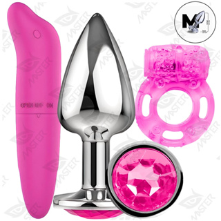 KIT Plug Anal Tamanho M + Anel Peniano com Vibro + Vibrador Ponto G em Oferta na Shopee