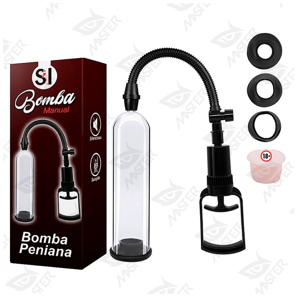 Bomba Peniana Manual Estimulador 20,5 cm Engrossa e Aumenta 3 Anéis de Silicone e 1 Anel Formato Vagina