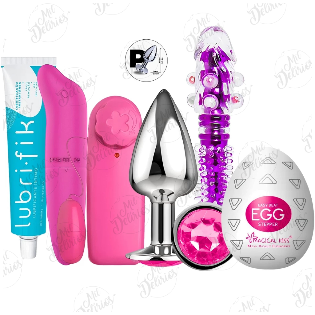 Kit Plug Anal P + Vibrador Feminino Sexual Ponto G + Bullet + Penis Personal capa +  Masturbador Egg + Lubrificante 50g em Oferta na Shopee