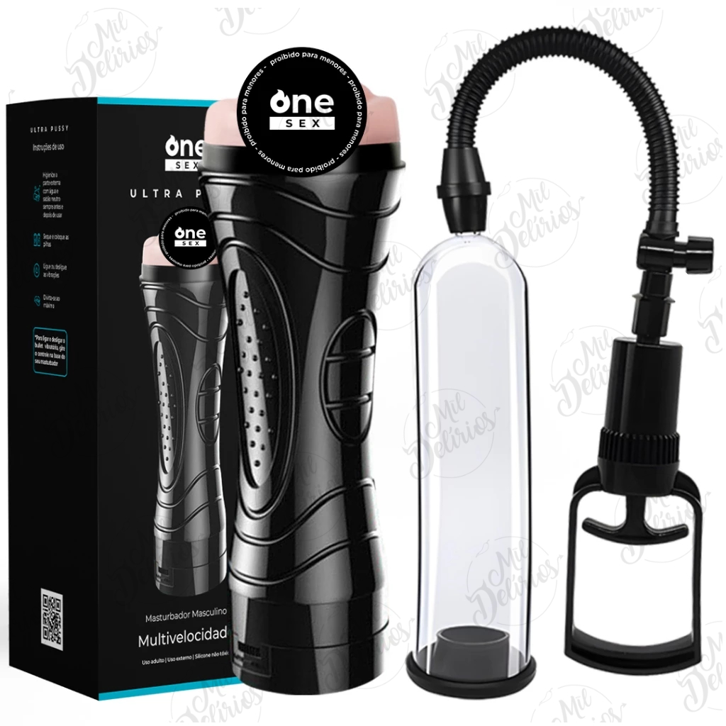 KIT Masturbador Masculino Vagina Realística com Vibrador Formato Lanterna Discreto + Bomba Peniana Aumenta e Engrossa Penis Ejaculação Precoce